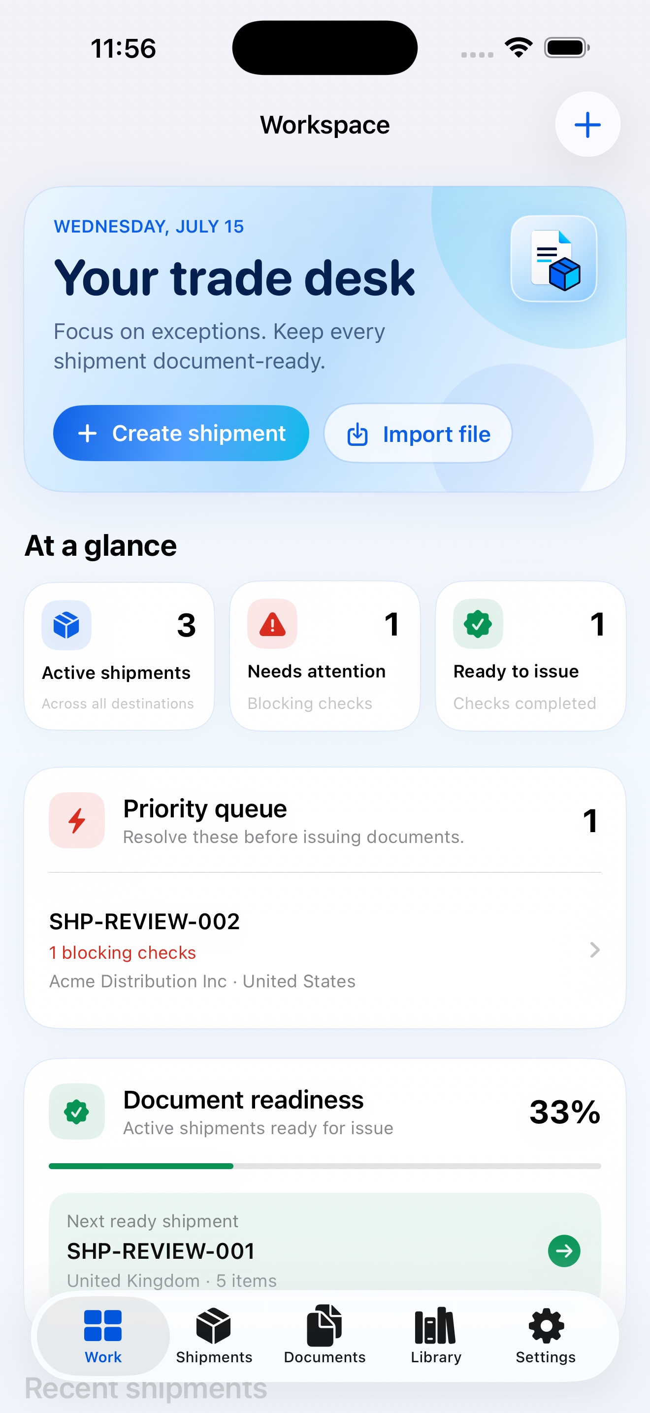 CargoQuill workspace shown on iPhone